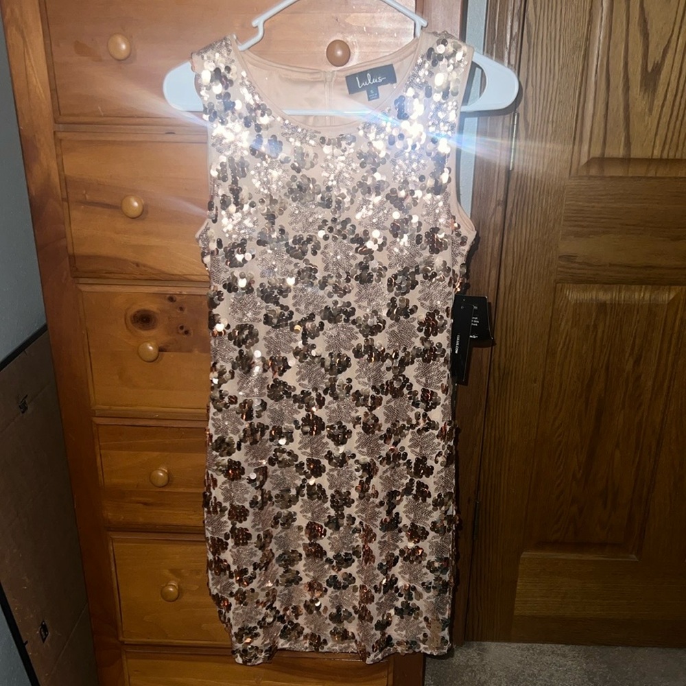 Lulu's Gold and Rose Sequin Sleeveless Sheath Mini Dress